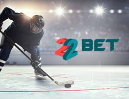 Jääkiekko kohtaus ja 22BET logo.