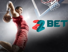 Koripallo kohtaus ja 22BET logo.