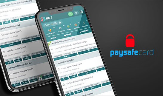 22BET valikoima mobiililaitteilla ja paysafecard logo