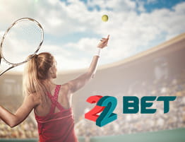 Tennis kohtaus ja 22BET logo.