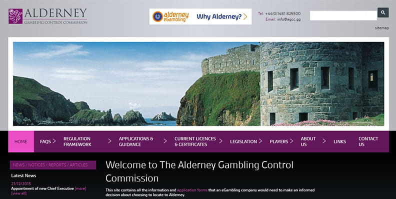 Alderney Gambling Control Commissionin etusivu