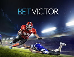 Amerikkalainen jalkapallo kohtaus ja BetVictor logo.