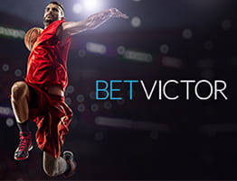 Koripallo kohtaus ja BetVictor logo.