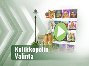Pelaaja valitsee kolikkopeliä näytöltä
