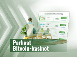 Pelaaja istuu valitsemassa parasta Bitcoin-kasinoa listalta