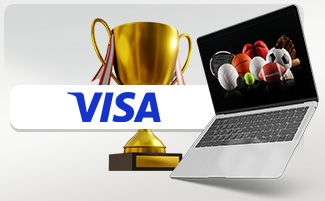 Visa logo, pokaali ja vedonlyöntiä tietokoneen näytöllä