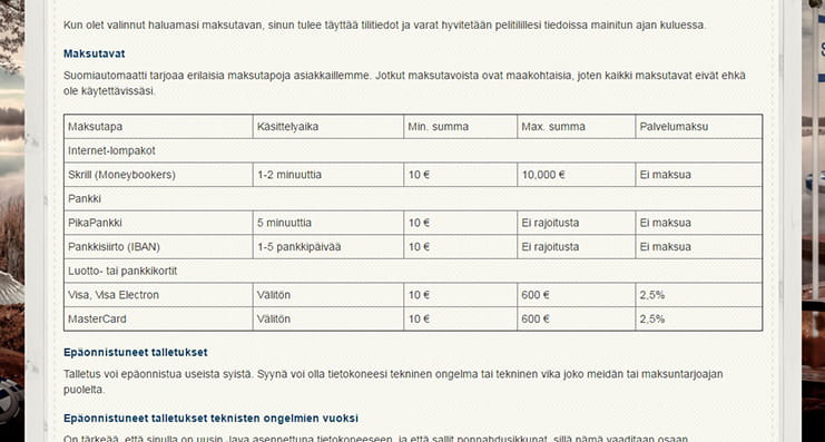 SuomiAutomaatti maksutavat