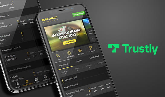Bethardin valikoima mobiililaitteilla ja Trustly logo