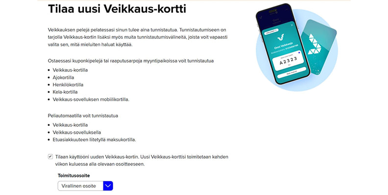 Veikkaus-kortin tilaaminen